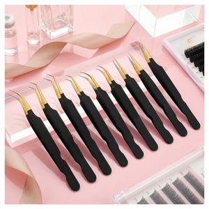 แหนบต่อขนตาปลายไฟเบอร์ พร้อมด้ามจับไฟเบอร์กันลื่น ความแม่นยำสูง 45 องศา สีดำด้าน แหนบสำหรับต่อขนตาวอลลุ่ม - Product Image 1