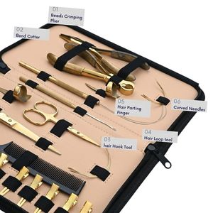 Kit d'outils professionnels pour extensions capillaires : Pince à micro-anneaux, Pince de dépose, Aiguille à boucle, Pinces, Ciseaux à doigts, Peigne, Étui - Product Image 5