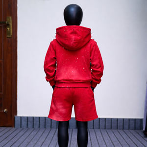 Fabricación personalizada ácido lavado Vintage Hoodie francés Terry recortado diamantes de imitación desgastado Zip up Hoodies hombres - Product Image 2