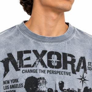 T-shirt en coton délavé surdimensionné pour homme Nexora, manches courtes, col rond, style streetwear, imprimé, bordure contrastée, jersey tricoté - Product Image 5