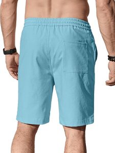 Shorts de plage décontractés pour hommes en tissu Oxford respirant, bleu clair, avec logo frontal, taille mi-haute et cordon de serrage - Product Image 2
