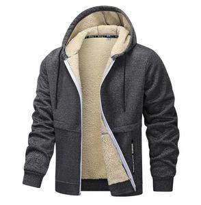 Sweat-shirt à capuche en fourrure sherpa épaisse pour homme, fermeture éclair, doux, chaud, hiver, uni, décontracté - Product Image 6