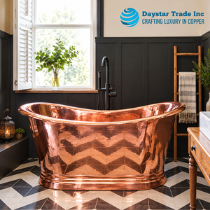 Baignoire ovale autoportante de luxe en cuivre Daystar Trade, faite à la main, pour une immersion profonde, durable, écologique, design traditionnel indien - Product Image 1