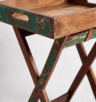 Table pliante artisanale en bois de bateau recyclé, table d'appoint rustique en bois recyclé, plateau de service portable pour la décoration intérieure