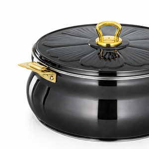 Casserole isotherme durable en acier inoxydable noir, double paroi, avec couvercle, pour garder les aliments au chaud, pot de service de cuisine avec poignée dorée - Product Image 2