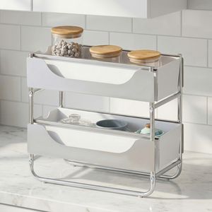 Étagères de rangement domestiques sous-évier, support de rangement à double tiroir en tube d'acier, portable pour cuisine, meilleur prix eBay, vente en gros Taïwan - Product Image 2