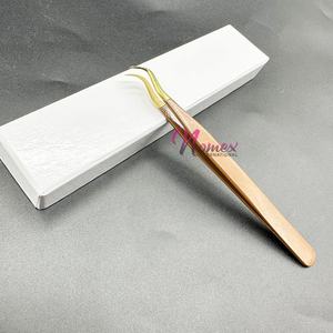 คีมหนีบขนตาปลอมสำหรับต่อขนตาสีน้ำตาลเคลือบด้วยชุบทอง - Product Image 4