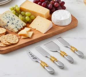Juego de 4 Cuchillos para Queso de Acero Inoxidable con Mangos Envueltos en Alambre Dorado, Herramientas para Untar Queso - Product Image 6