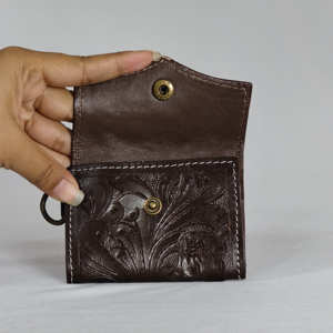 New Hand Toolled Cowhide Genuine Leather Hipster Mini Unisex Luxury Card Holder <b>Cute</b> Style Handmade Coin Purse Short Button - Product Image 3