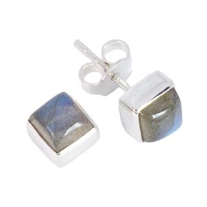 Boucles d'oreilles clous en labradorite bleue effet feu, argent sterling 925, cabochon carré 5 mm serti clos, bijoux pour occasions festives - Product Image 1
