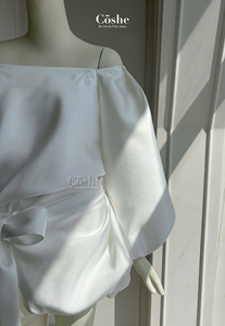 Coshe Fancy Dress Elegant Off Shoulder Satin Dress With Puffy Sleeves <b>Waist</b> Bow Women Party Daily Casual Event Evening Outfit - Product Image 2