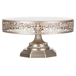 Base redonda decorativa de metal para exhibir pasteles de cumpleaños con un elegante acabado y base de pedestal resistente para mesa de postres. - Product Image 1