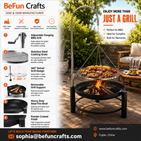 Barbecue suspendu réglable avec trépied, foyer, grille de cuisson pivotante en acier inoxydable, brasero extérieur robuste pour charbon de bois