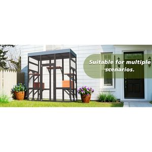 Grande Recinto per Gatti da Esterno con 5 Piattaforme e 2 Casette per Riposo, Struttura in Metallo Sicura, Facile Montaggio per Uso Interno o Esterno - Product Image 3