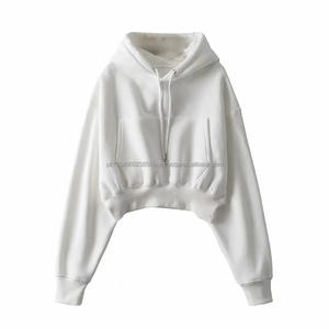 Fabricant de sweats à capuche personnalisés coton + spandex couleur unie polaire doublé haut court sweats à capuche pour femmes - Product Image 6