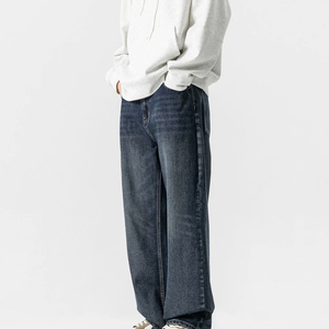 Jean en denim pour homme, coupe large, taille mi-haute, ample, grande taille, décontracté, couleur unie, en tissu de coton tissé, fermeture boutonnée - Product Image 2