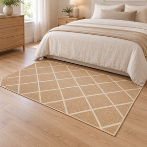 Tapis rectangulaire personnalisable 100 % jute écologique à tissage plat, motif losanges ivoire, 3x5 pieds, tailles sur mesure pour la maison, vente en gros - Product Image 4