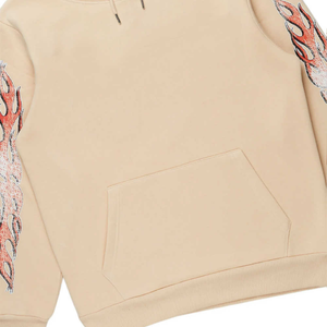 Survêtement beige imprimé pour homme, coupe évasée, sweat à capuche à épaules tombantes, pantalon pattes d'éléphant en molleton de coton, confortable - Product Image 4