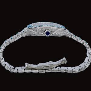 Boîtier carré en gros entièrement serti de diamants Moissanite, chiffres romains avec fonction date automatique, design tendance et dernier cri - Product Image 2