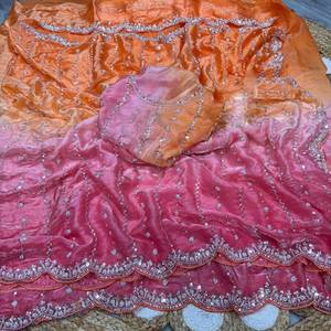 Elegante satén de seda pura para fiestas nupciales y bodas con blusa exclusiva y elegante, sari femenino de gran venta para festivales, llamativo. - Product Image 5