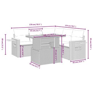 ชุดโซฟาลานบ้านหวายโพลีสีดำ 6 ชิ้นพร้อมชุดเบาะรองนั่งในสวน - Product Image 3