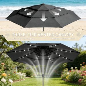 Ombrellone da Giardino/Patio 2.7m/3m di Raggio, Palo in Acciaio Inossidabile, Materiale in Poliestere, per Esterni/Piscina/Spiaggia/Palestra/Cortile - Product Image 4