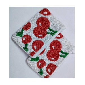 Monedero de dos tonos con cuentas de cereza y cierre de cremallera, mini bolsa para monedas, tarjetero y accesorio de maquillaje para niñas - Product Image 5
