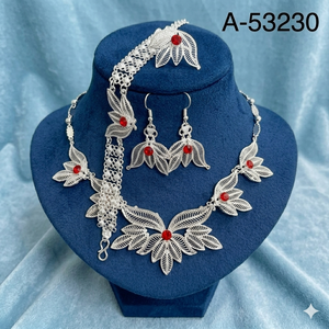 MOLL JEWELLERS Luxury Traditional Wedding Trendy Necklace Set Earrings Headpiece for Women Gold Silver Plated Jewelry SetA-53230 - Product Image 1