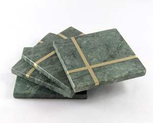 แผ่นรองแก้วหินอ่อนลายสี่เหลี่ยมพร้อมลายทองเหลือง ของตกแต่งขนาดเล็กสำหรับโต๊ะอาหาร หม้อร้อน แก้วน้ำ ทนทาน ใช้งานได้นาน เหมาะเป็นของขวัญ - Product Image 1