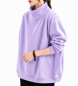 เสื้อสเวตเชิ้ตคอเต่าทรงหลวมสีพื้นแบบสั่งทำสำหรับผู้หญิง ผ้าคอตตอน/โพลีเอสเตอร์ ดีไซน์ใหม่ - Product Image 2