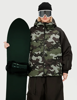 Veste de ski pour femme à imprimé camouflage, à capuche, imperméable, isolée, pour snowboard, avec rembourrage synthétique, fermeture éclair, pantalon noir