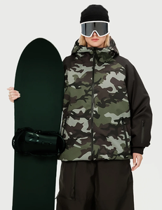 Chaqueta de Esquí con Estampado de Camuflaje para Mujer, con Capucha, Impermeable, Aislante, para Snowboard, con Relleno Sintético, Cierre de Cremallera, Pantalones Negros - Product Image 1