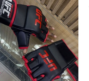 UFC MMA Gloves <b>Black</b> Red Half Finger for Closure Adult Martial Arts Training PU Leather Custom Logo Freedom 250 - Product Image 3