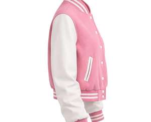 Veste universitaire rose pour femme, manches longues, col boutonné contrastant, vêtement d'automne, longueur normale, design uni, polyester et coton - Product Image 4