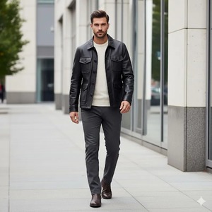 Vintage-Style Brown Leather Safari <b>Jacket</b>, Handcrafted <b>Utility</b> Coat for <b>Men</b> - Product Image 5