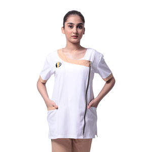 Ropa de Salón Blanca Stahlmann Pro 2026 de Tela de Alta Calidad, Diseño de Logotipo Personalizado, Cierre Lateral, Bolsillos Dobles, Ligera - Product Image 1