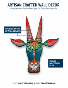 Têtes de taureau en résine peintes à la main, exquises, pour décoration murale. Motifs ethniques uniques, durables et légères. Vente en gros disponible. - Product Image 6