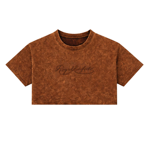 เสื้อยืดครอปสีน้ำตาลพิมพ์ลายตัวอักษรแขนสั้นคอกลมสไตล์ลำลองแฟชั่นสตรี - Product Image 2