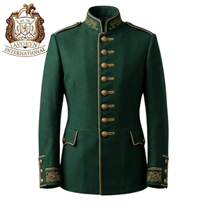 Veste militaire unisexe pour adultes en coton vert de qualité supérieure, broderie dorée, respirante, uniforme de parade, sur mesure, formelle - Product Image 1