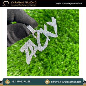 925 <b>Silver</b> Custom Iced Cursive <b>Initial</b> Block Letter Name Pendant <b>Necklace</b> Charm Brilliant Cut Diamond Hip Hop Style Personalized - Product Image 5