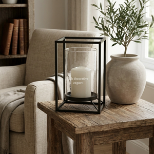 Modern Industrial Matte Black Metal <b>Lantern</b> with Cylinder Glass Hurricane Farmhouse Home Decor Tabletop <b>Candle</b> <b>Lantern</b> - Product Image 1