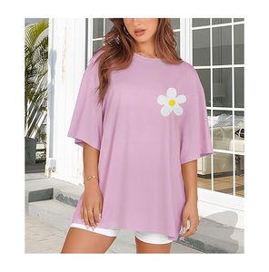 Nouvel Arrivage T-shirt Décontracté Femme Imprimé Numérique 100% Coton Manches Courtes Grande Taille Épaules Tombantes Confortable Fabriqué au Bangladesh - Product Image 5