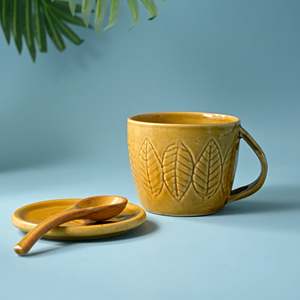 Beige Striped <b>Ceramic</b> Soup <b>Mug</b> with <b>Lid</b> and Spoon Set 600ml Glazed Microwave Safe Coffee <b>Mugs</b> (Set of 4) - Product Image 2