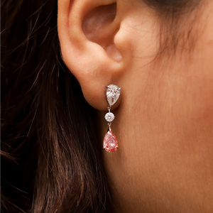 Boucles d'oreilles pendantes de luxe en moissanite de qualité supérieure, forme poire et ronde, avec halo, couleur rose incolore VVS, faites à la main, pour mariée, mariage, cadeau d'anniversaire, nouveauté - Product Image 1