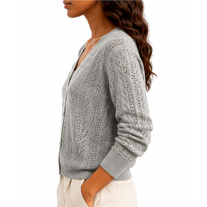 Cardigan en coton 100% pour femme, col en V, tricoté, manches longues, style streetwear, couleur unie, pull d'hiver décontracté pour femme - Product Image 3