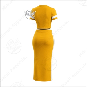 Conjunto de Dos Piezas para Mujer Philo, Vestido Midi Ajustado Color Amarillo Mostaza, Manga Corta, Cuello Redondo, Cintura Alta con Cordón, Ropa Casual - Product Image 2