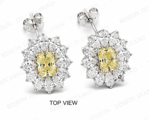 Elegant floral inspired halo diamond stud earrings in 18K <b>rose</b> gold with round center stone and petal accent diamonds for sparkl - Product Image 5