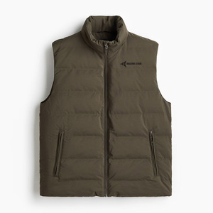 Daizen Star Men's Olive Stand Collar Puffer Vest Zipper Closure Windproof Casual Winter Outerwear 100% Polyester Solid Color - Product Image 1