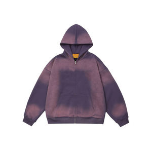 Top Quality Purple Sun Faded Acid Stone Washed Distressed Hoodies Men's Casual Vintage Wash Hoodie 100% Cotton Sweatshirt - Product Image 4