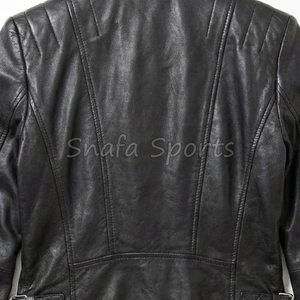 Veste en cuir noire courte et élégante pour filles, avec taille ajustable par fermeture éclair et design personnalisé, prix de gros - Product Image 5